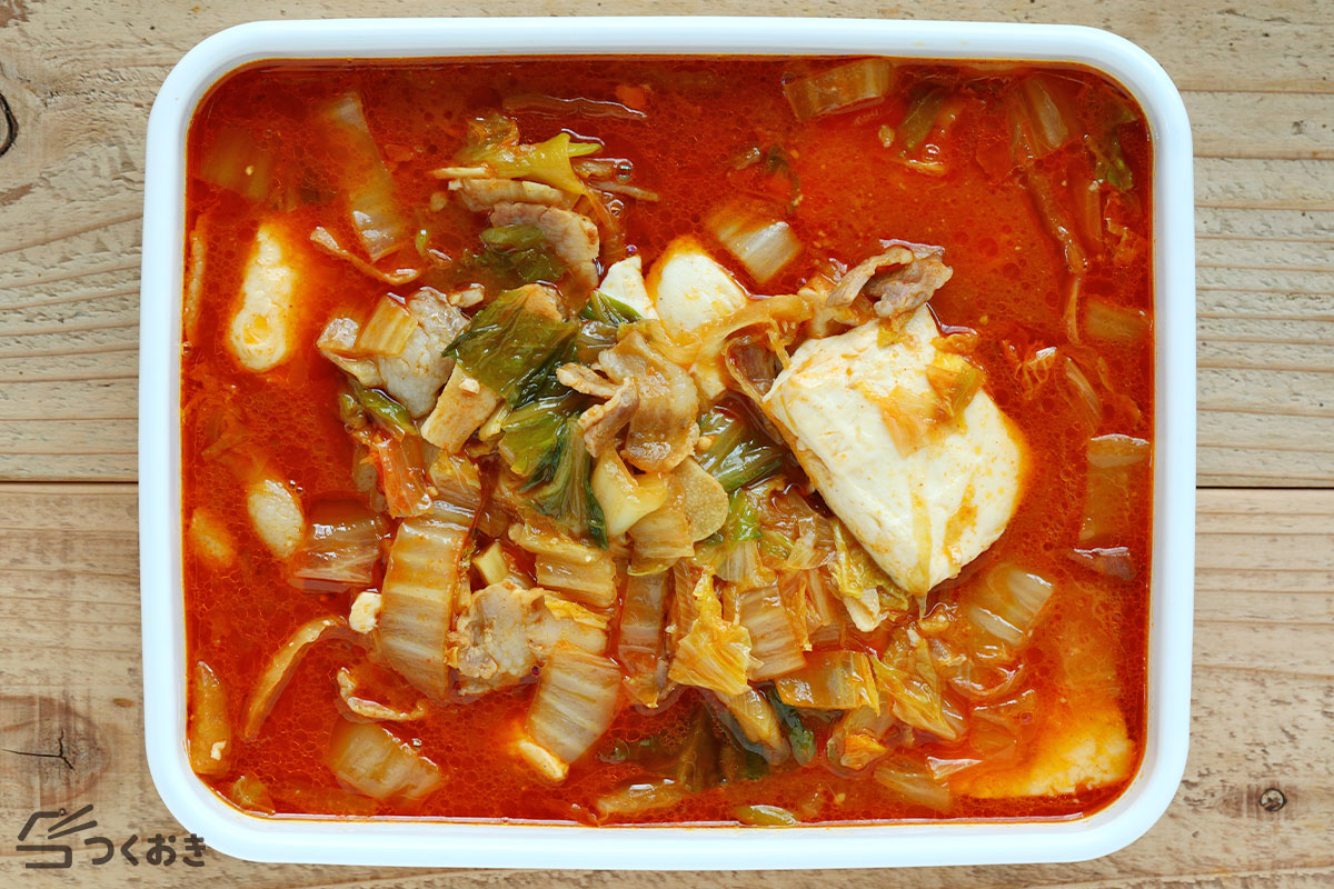 豚バラ白菜の豆腐チゲの冷蔵保存写真
